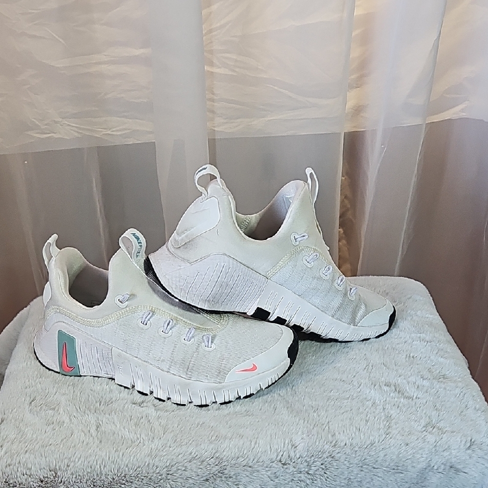 White and Gray Athletic Sneakers with Pink Accents